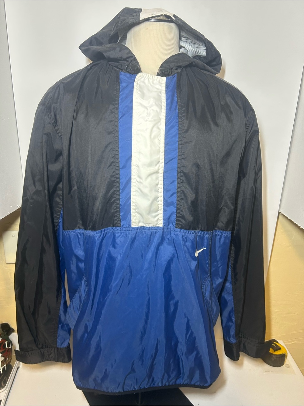 Men's Black & Blue Hooded Windbreaker Jacket 1990